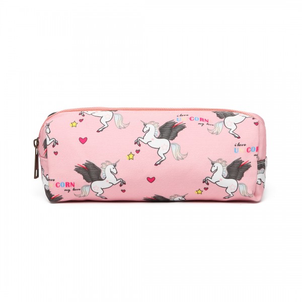 PC-UN - MISS LULU UNICORN CANVAS PENCIL CASE - PINK